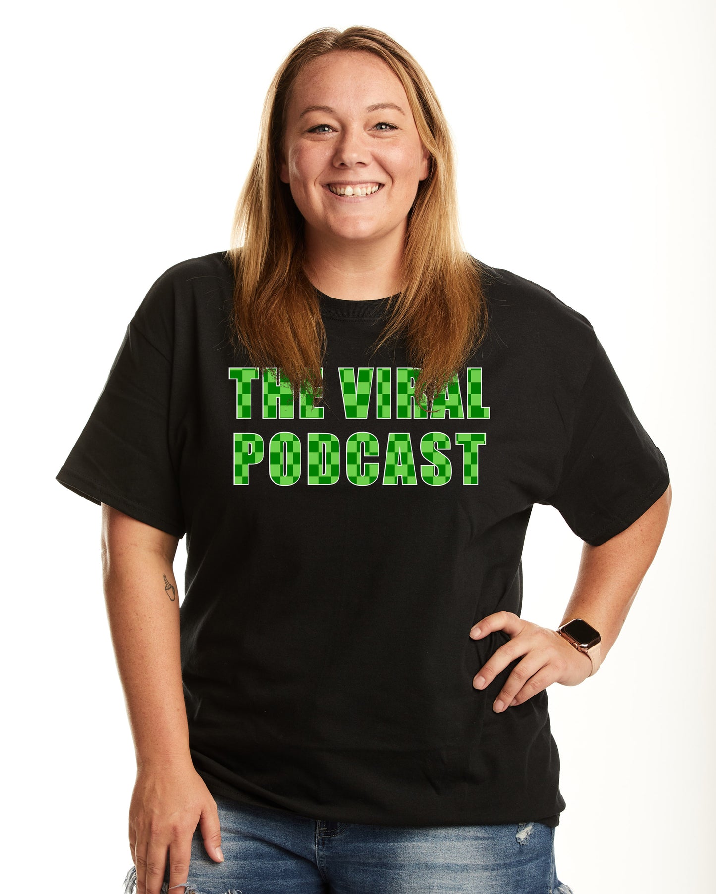 Green Checkered Lettering T-Shirt